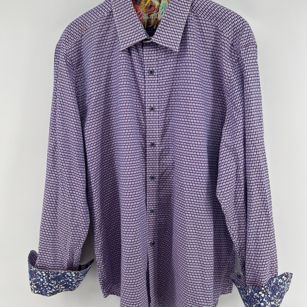 Robert Graham Men's Purple and White Checkered Shirt XL